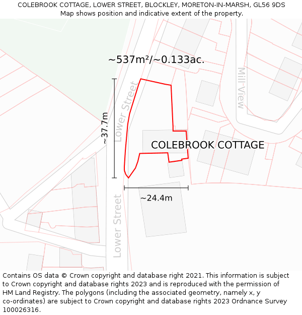 COLEBROOK COTTAGE, LOWER STREET, BLOCKLEY, MORETON-IN-MARSH, GL56 9DS: Plot and title map