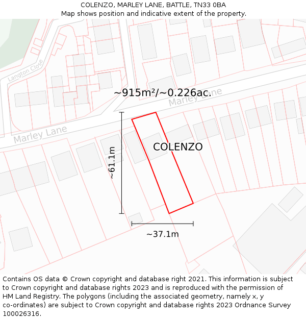 COLENZO, MARLEY LANE, BATTLE, TN33 0BA: Plot and title map