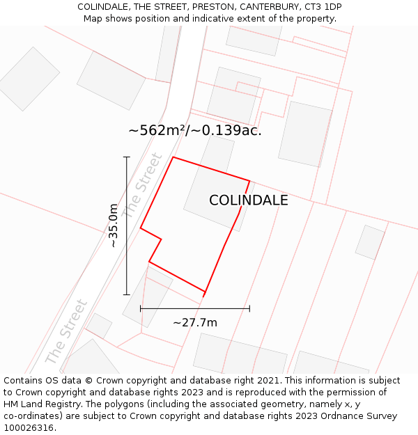 COLINDALE, THE STREET, PRESTON, CANTERBURY, CT3 1DP: Plot and title map