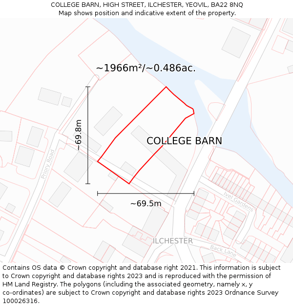 COLLEGE BARN, HIGH STREET, ILCHESTER, YEOVIL, BA22 8NQ: Plot and title map