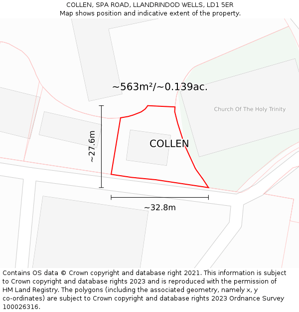 COLLEN, SPA ROAD, LLANDRINDOD WELLS, LD1 5ER: Plot and title map