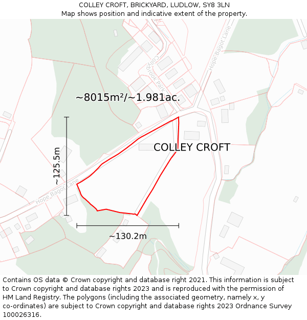 COLLEY CROFT, BRICKYARD, LUDLOW, SY8 3LN: Plot and title map