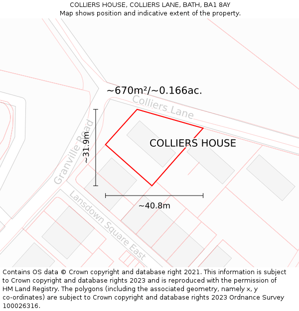 COLLIERS HOUSE, COLLIERS LANE, BATH, BA1 8AY: Plot and title map