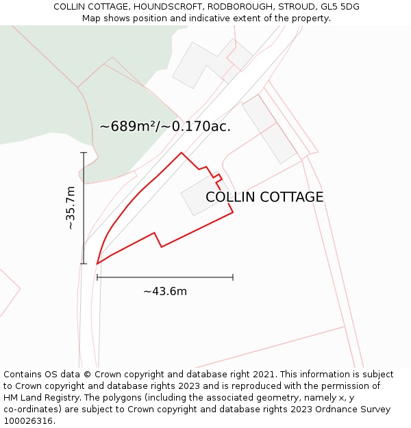 COLLIN COTTAGE, HOUNDSCROFT, RODBOROUGH, STROUD, GL5 5DG: Plot and title map