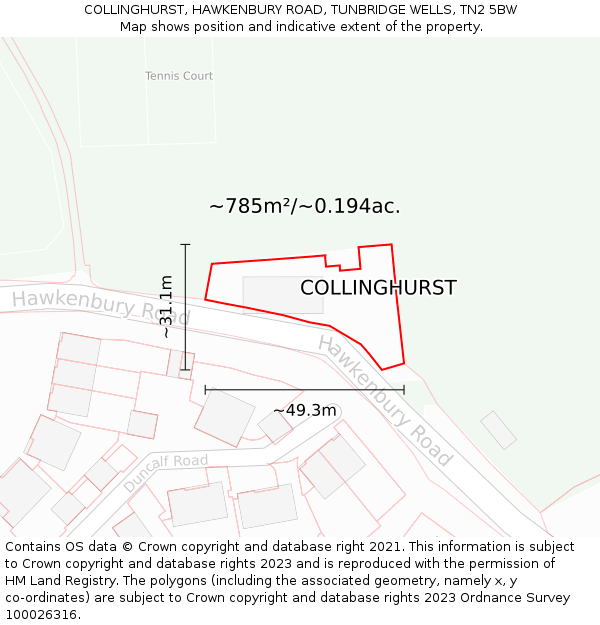 COLLINGHURST, HAWKENBURY ROAD, TUNBRIDGE WELLS, TN2 5BW: Plot and title map