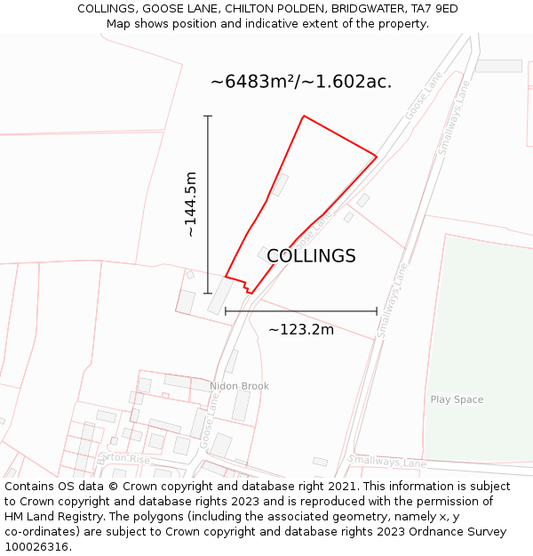 COLLINGS, GOOSE LANE, CHILTON POLDEN, BRIDGWATER, TA7 9ED: Plot and title map