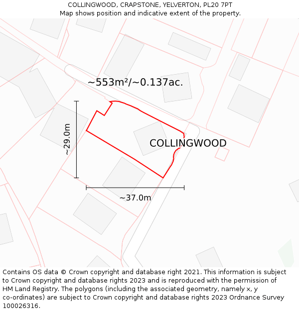 COLLINGWOOD, CRAPSTONE, YELVERTON, PL20 7PT: Plot and title map