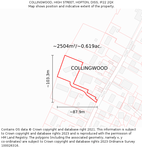 COLLINGWOOD, HIGH STREET, HOPTON, DISS, IP22 2QX: Plot and title map