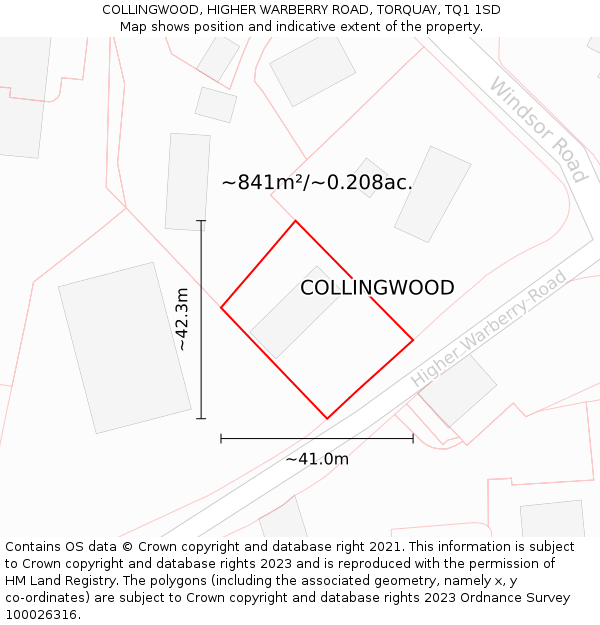 COLLINGWOOD, HIGHER WARBERRY ROAD, TORQUAY, TQ1 1SD: Plot and title map