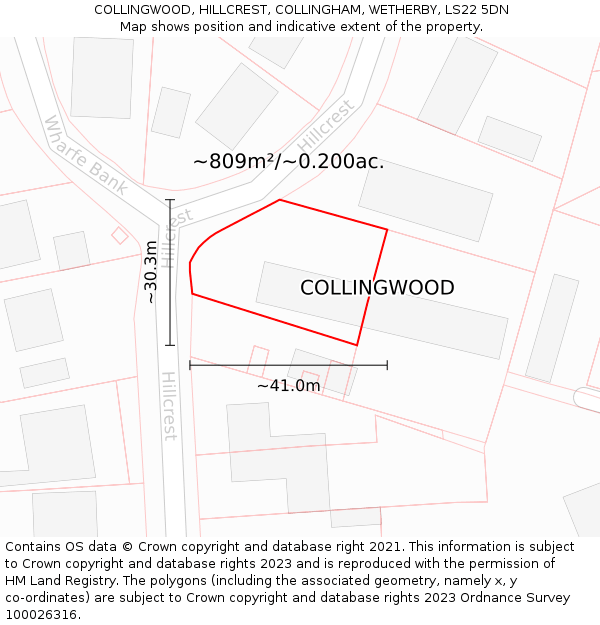 COLLINGWOOD, HILLCREST, COLLINGHAM, WETHERBY, LS22 5DN: Plot and title map