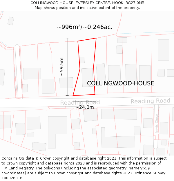 COLLINGWOOD HOUSE, EVERSLEY CENTRE, HOOK, RG27 0NB: Plot and title map