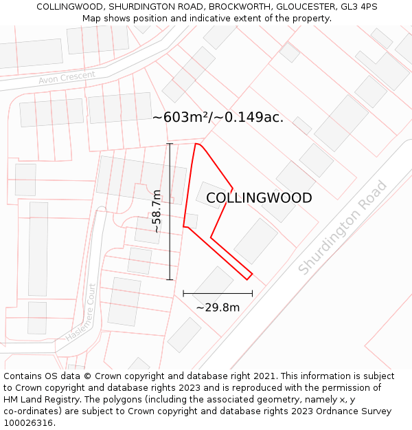 COLLINGWOOD, SHURDINGTON ROAD, BROCKWORTH, GLOUCESTER, GL3 4PS: Plot and title map