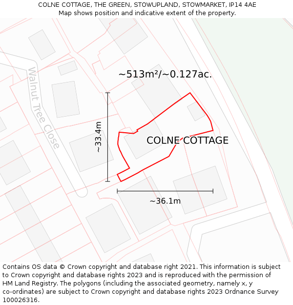 COLNE COTTAGE, THE GREEN, STOWUPLAND, STOWMARKET, IP14 4AE: Plot and title map