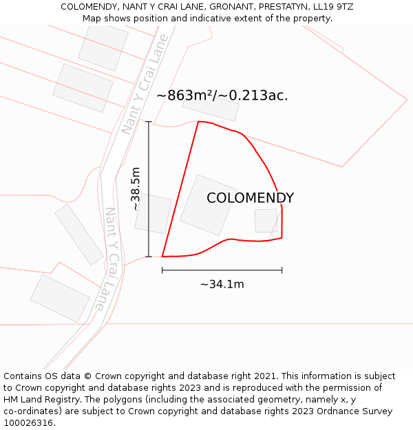 COLOMENDY, NANT Y CRAI LANE, GRONANT, PRESTATYN, LL19 9TZ: Plot and title map