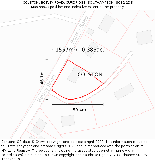 COLSTON, BOTLEY ROAD, CURDRIDGE, SOUTHAMPTON, SO32 2DS: Plot and title map