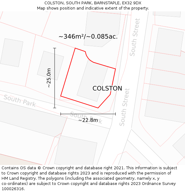 COLSTON, SOUTH PARK, BARNSTAPLE, EX32 9DX: Plot and title map