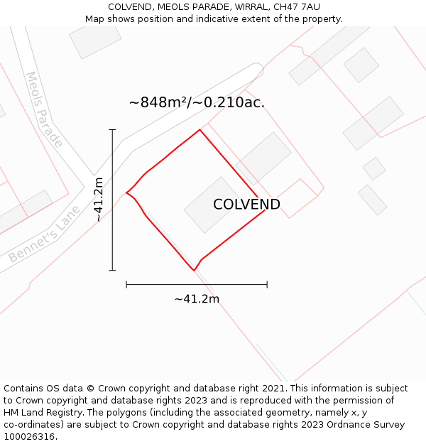 COLVEND, MEOLS PARADE, WIRRAL, CH47 7AU: Plot and title map