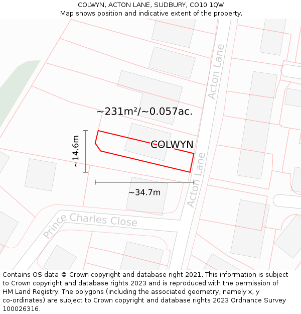 COLWYN, ACTON LANE, SUDBURY, CO10 1QW: Plot and title map