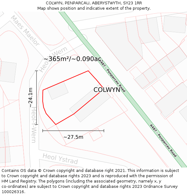 COLWYN, PENPARCAU, ABERYSTWYTH, SY23 1RR: Plot and title map