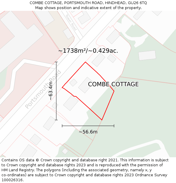 COMBE COTTAGE, PORTSMOUTH ROAD, HINDHEAD, GU26 6TQ: Plot and title map