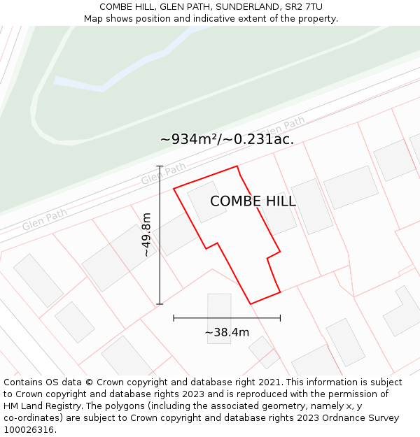 COMBE HILL, GLEN PATH, SUNDERLAND, SR2 7TU: Plot and title map