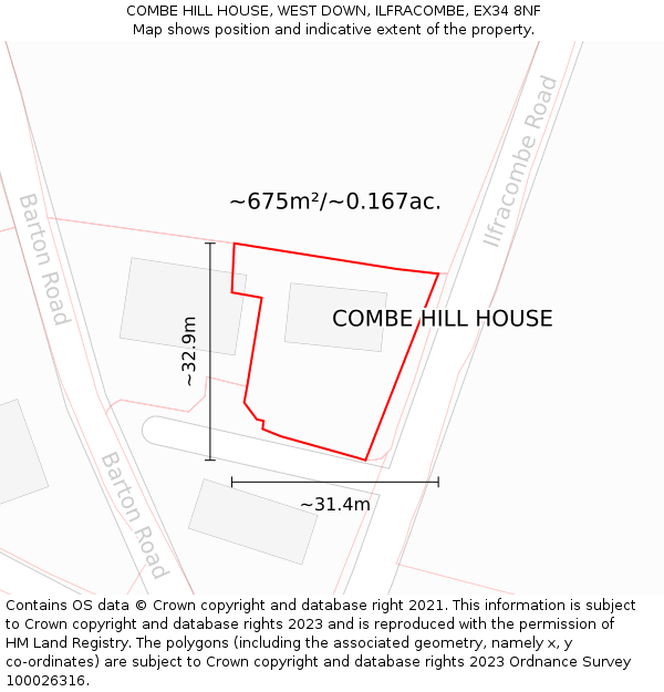 COMBE HILL HOUSE, WEST DOWN, ILFRACOMBE, EX34 8NF: Plot and title map
