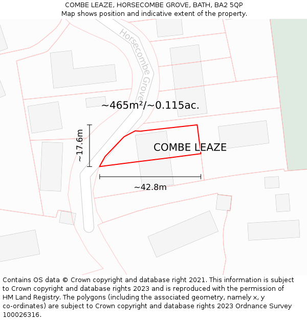COMBE LEAZE, HORSECOMBE GROVE, BATH, BA2 5QP: Plot and title map
