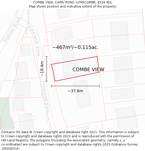 COMBE VIEW, CAIRN ROAD, ILFRACOMBE, EX34 8DL: Plot and title map