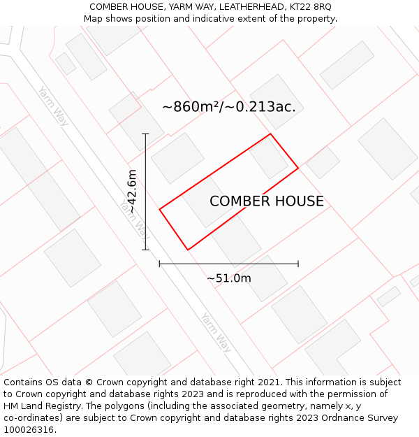 COMBER HOUSE, YARM WAY, LEATHERHEAD, KT22 8RQ: Plot and title map