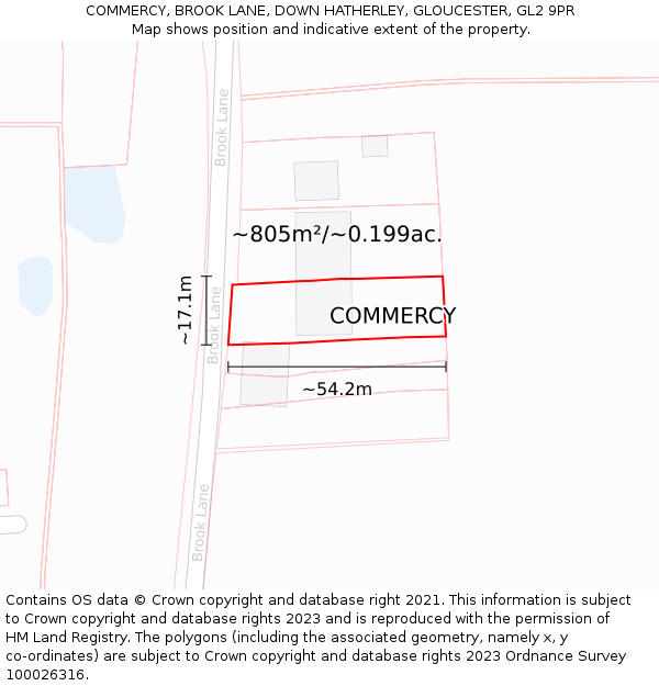 COMMERCY, BROOK LANE, DOWN HATHERLEY, GLOUCESTER, GL2 9PR: Plot and title map
