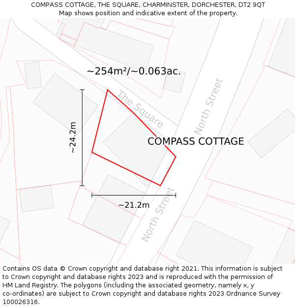 COMPASS COTTAGE, THE SQUARE, CHARMINSTER, DORCHESTER, DT2 9QT: Plot and title map