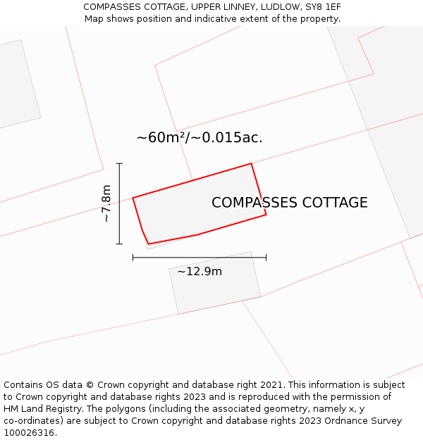 COMPASSES COTTAGE, UPPER LINNEY, LUDLOW, SY8 1EF: Plot and title map