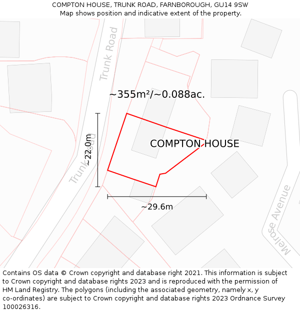 COMPTON HOUSE, TRUNK ROAD, FARNBOROUGH, GU14 9SW: Plot and title map