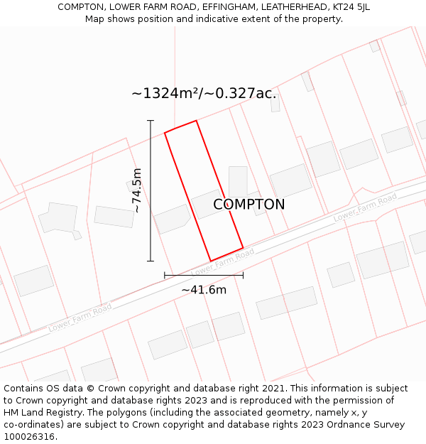 COMPTON, LOWER FARM ROAD, EFFINGHAM, LEATHERHEAD, KT24 5JL: Plot and title map