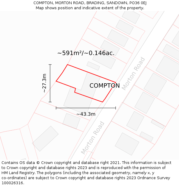 COMPTON, MORTON ROAD, BRADING, SANDOWN, PO36 0EJ: Plot and title map