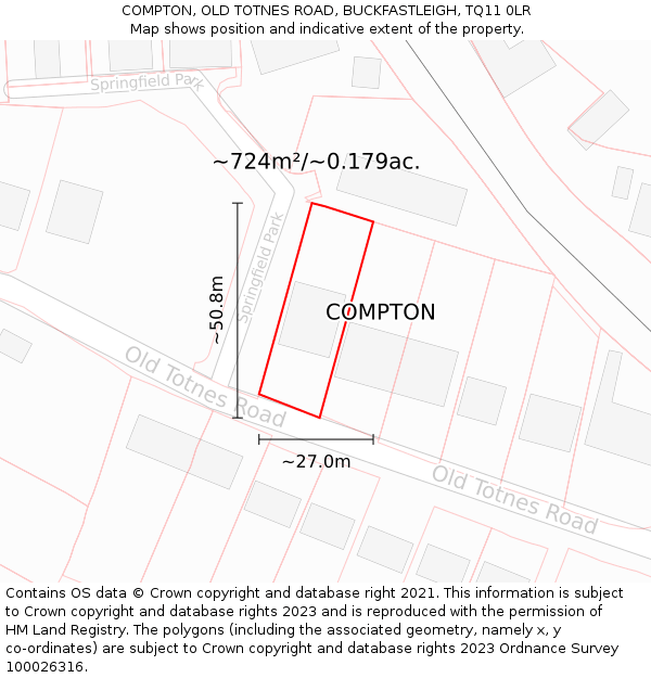 COMPTON, OLD TOTNES ROAD, BUCKFASTLEIGH, TQ11 0LR: Plot and title map