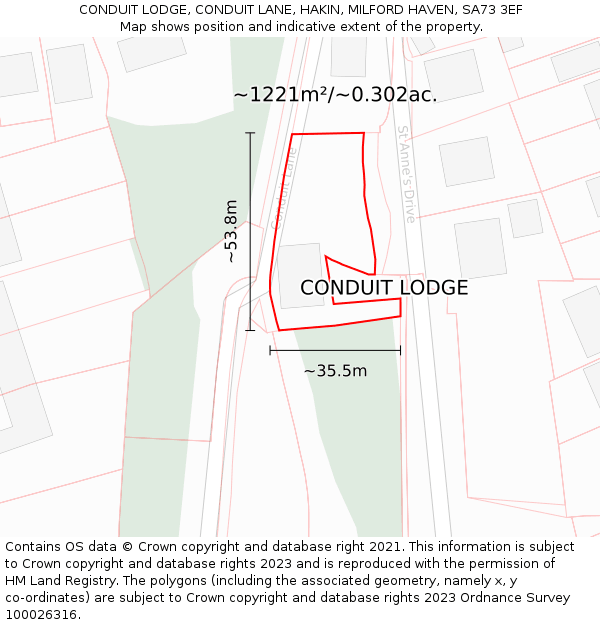 CONDUIT LODGE, CONDUIT LANE, HAKIN, MILFORD HAVEN, SA73 3EF: Plot and title map