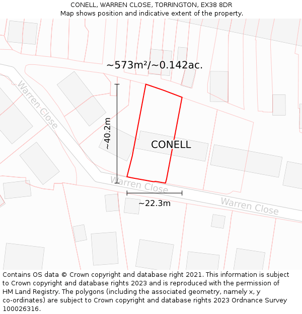 CONELL, WARREN CLOSE, TORRINGTON, EX38 8DR: Plot and title map