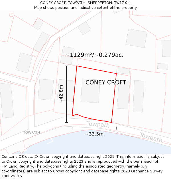 CONEY CROFT, TOWPATH, SHEPPERTON, TW17 9LL: Plot and title map