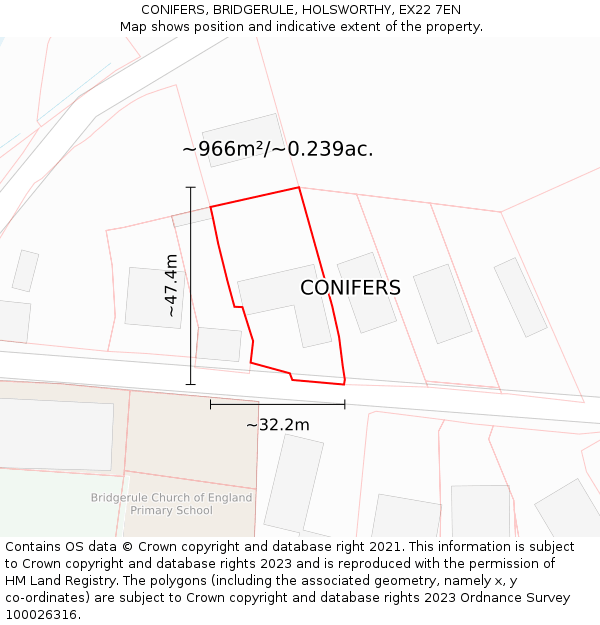 CONIFERS, BRIDGERULE, HOLSWORTHY, EX22 7EN: Plot and title map