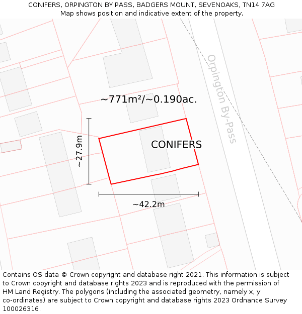CONIFERS, ORPINGTON BY PASS, BADGERS MOUNT, SEVENOAKS, TN14 7AG: Plot and title map