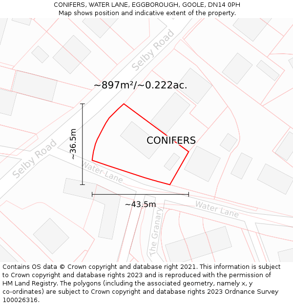 CONIFERS, WATER LANE, EGGBOROUGH, GOOLE, DN14 0PH: Plot and title map