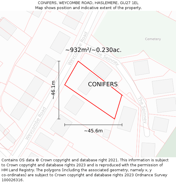 CONIFERS, WEYCOMBE ROAD, HASLEMERE, GU27 1EL: Plot and title map