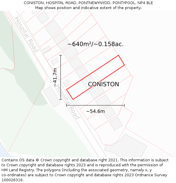 CONISTON, HOSPITAL ROAD, PONTNEWYNYDD, PONTYPOOL, NP4 8LE: Plot and title map