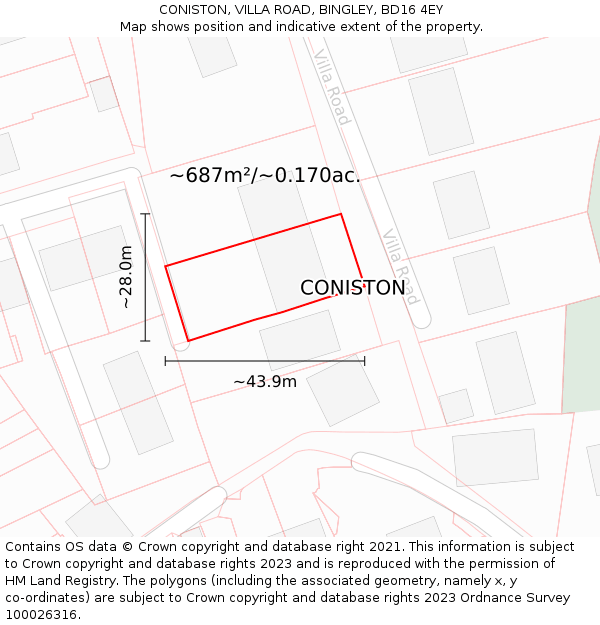 CONISTON, VILLA ROAD, BINGLEY, BD16 4EY: Plot and title map