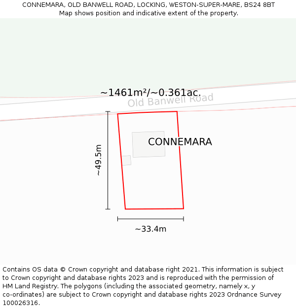 CONNEMARA, OLD BANWELL ROAD, LOCKING, WESTON-SUPER-MARE, BS24 8BT: Plot and title map
