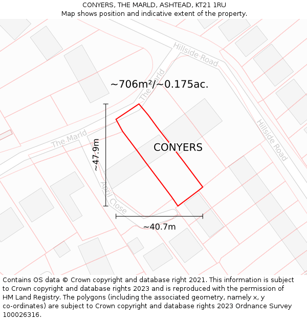 CONYERS, THE MARLD, ASHTEAD, KT21 1RU: Plot and title map