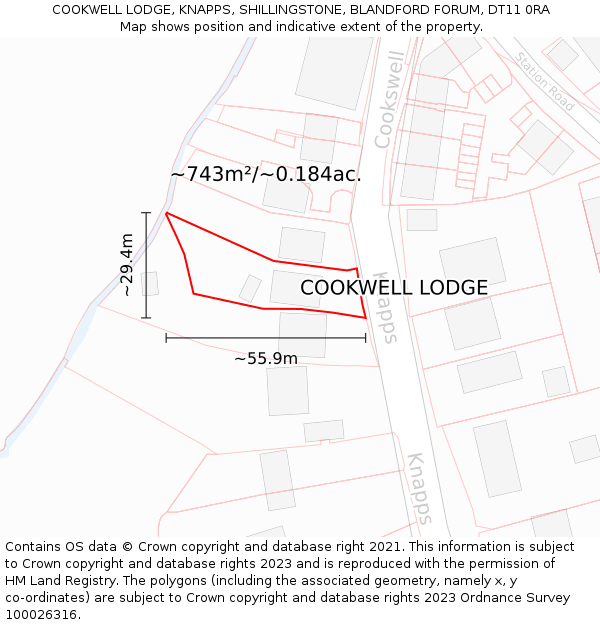 COOKWELL LODGE, KNAPPS, SHILLINGSTONE, BLANDFORD FORUM, DT11 0RA: Plot and title map