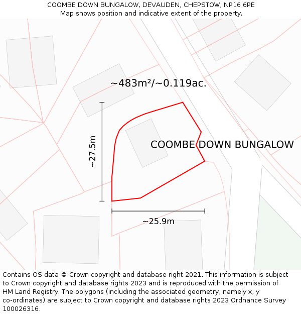COOMBE DOWN BUNGALOW, DEVAUDEN, CHEPSTOW, NP16 6PE: Plot and title map