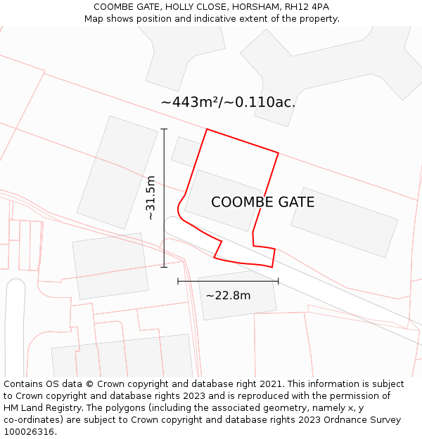COOMBE GATE, HOLLY CLOSE, HORSHAM, RH12 4PA: Plot and title map